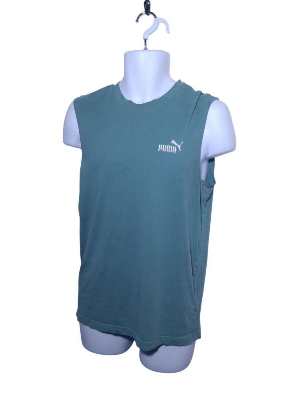 Puma Teal Sleeveless Mens Tank Top With White Logo Print Small Size